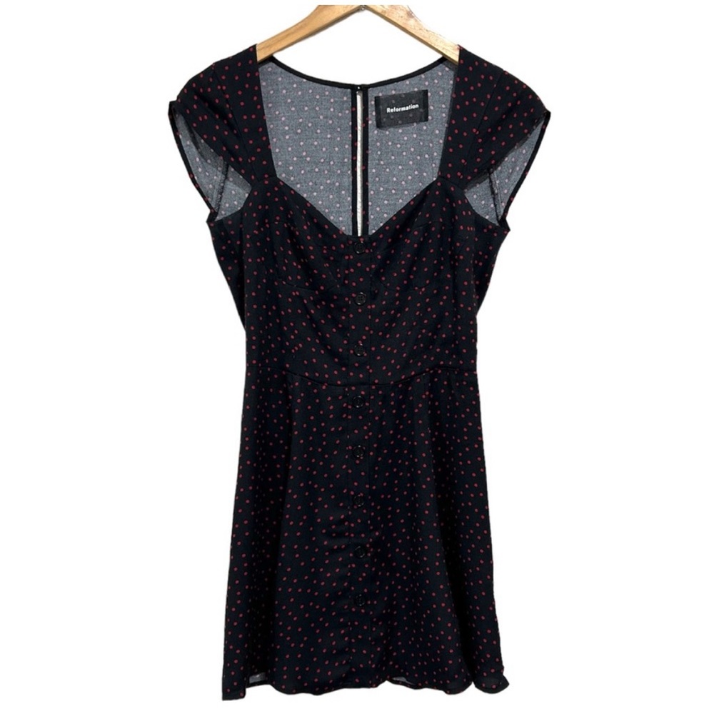 Reformation Cheri Black And Red Polka Dot Mini Dress Women’s Size 4